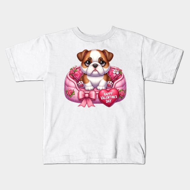 Valentine Bulldog in Bed Kids T-Shirt by Chromatic Fusion Studio
